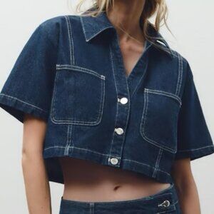 ZARA Oversized Cropped Denim Top